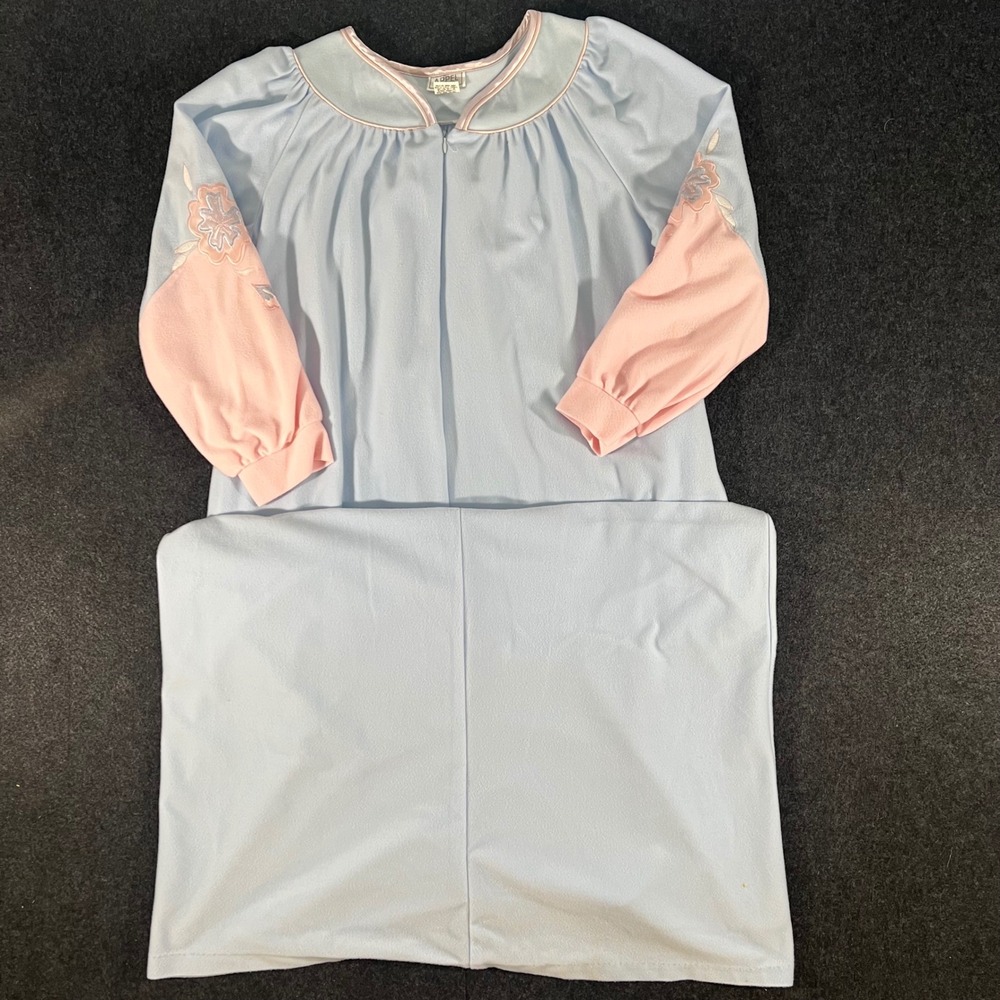 Appel Robe Nightgown Womens Large Blue Pink Vintage Floral Embroidered Nightgown